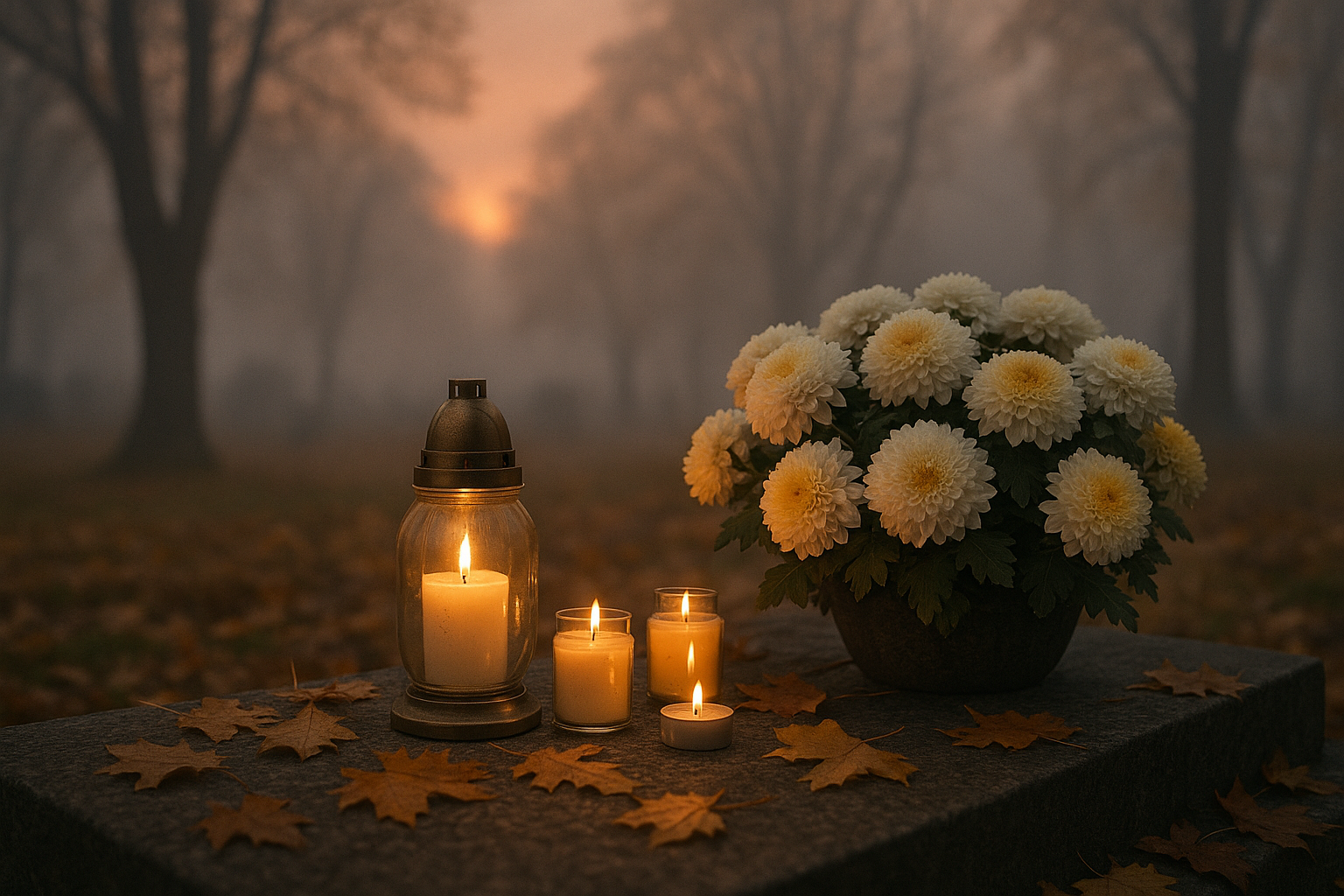 Mécsesek és krizantémok Halottak napján